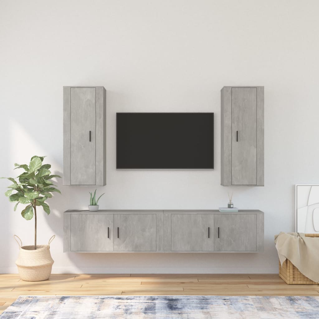 4 Piece TV Cabinet Set Concrete Grey Engineered Wood