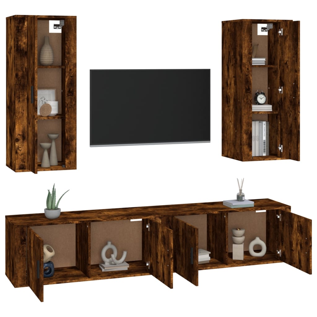 4 Piece TV Cabinet Set Smoked Oak Engineered Wood