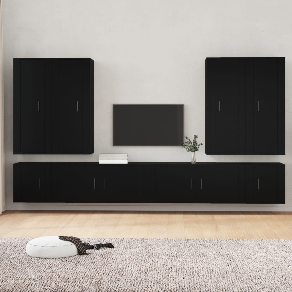 8 Piece TV Cabinet Set Black Engineered Wood