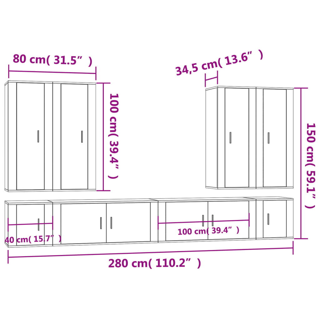 8 Piece TV Cabinet Set Sonoma Oak Engineered Wood