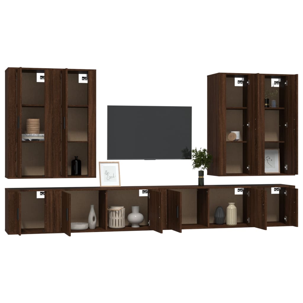 8 Piece TV Cabinet Set Brown Oak Engineered Wood