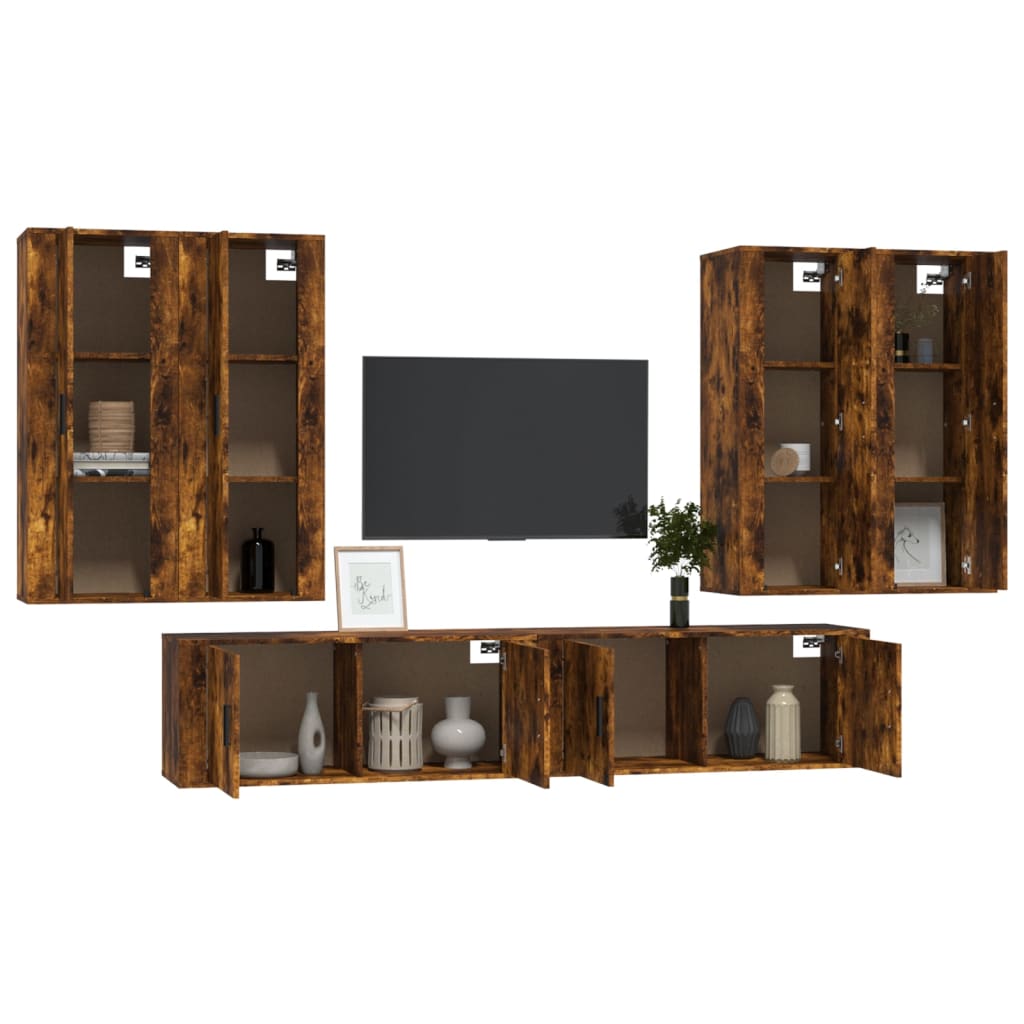 6 Piece TV Cabinet Set Smoked Oak Engineered Wood