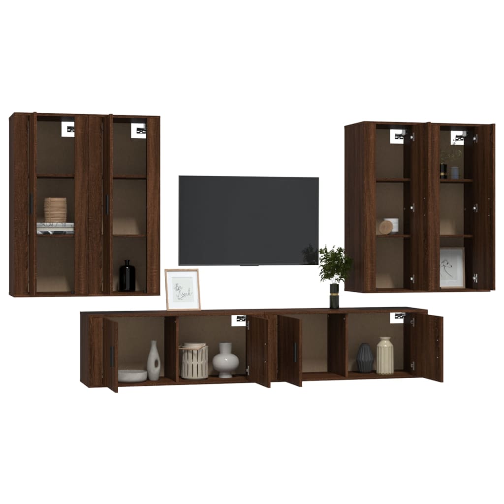6 Piece TV Cabinet Set Brown Oak Engineered Wood