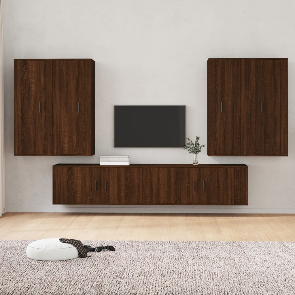 6 Piece TV Cabinet Set Brown Oak Engineered Wood