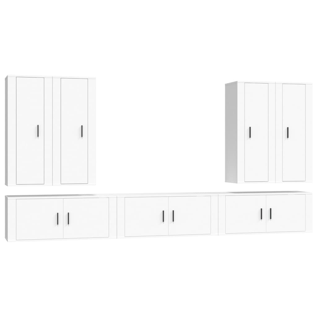 7 Piece TV Cabinet Set White Engineered Wood