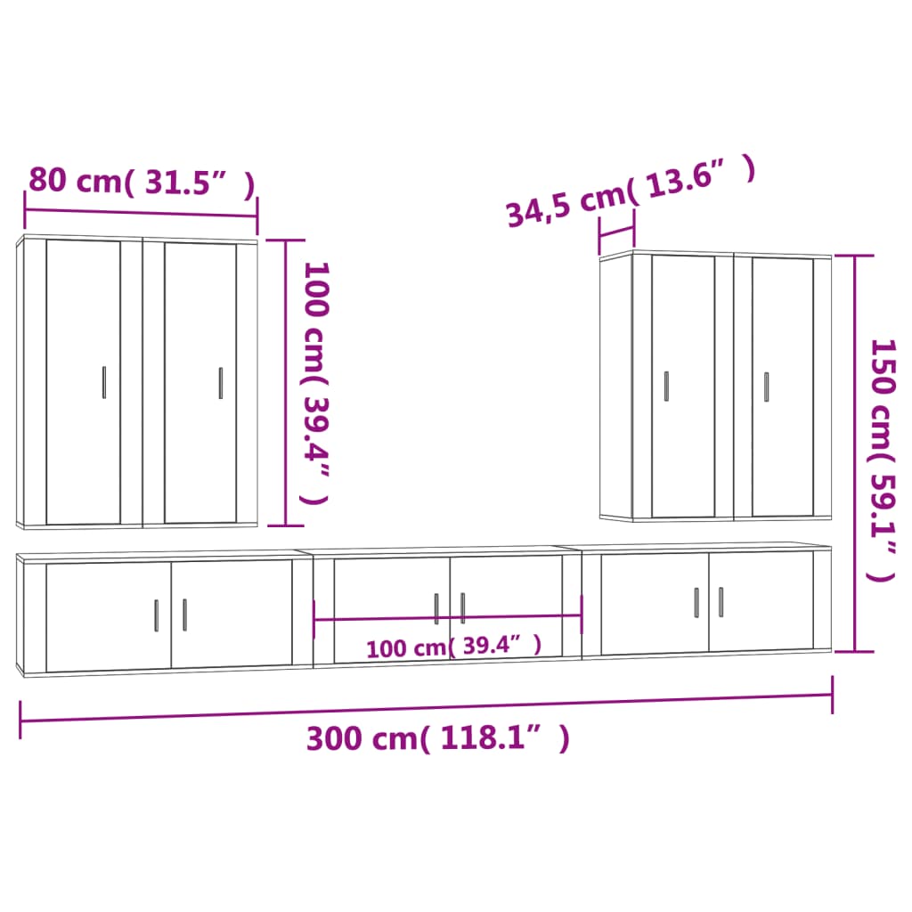 7 Piece TV Cabinet Set Concrete Grey Engineered Wood