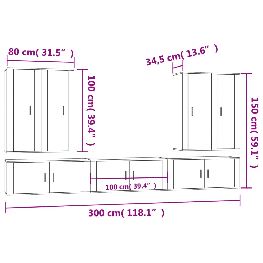7 Piece TV Cabinet Set Brown Oak Engineered Wood