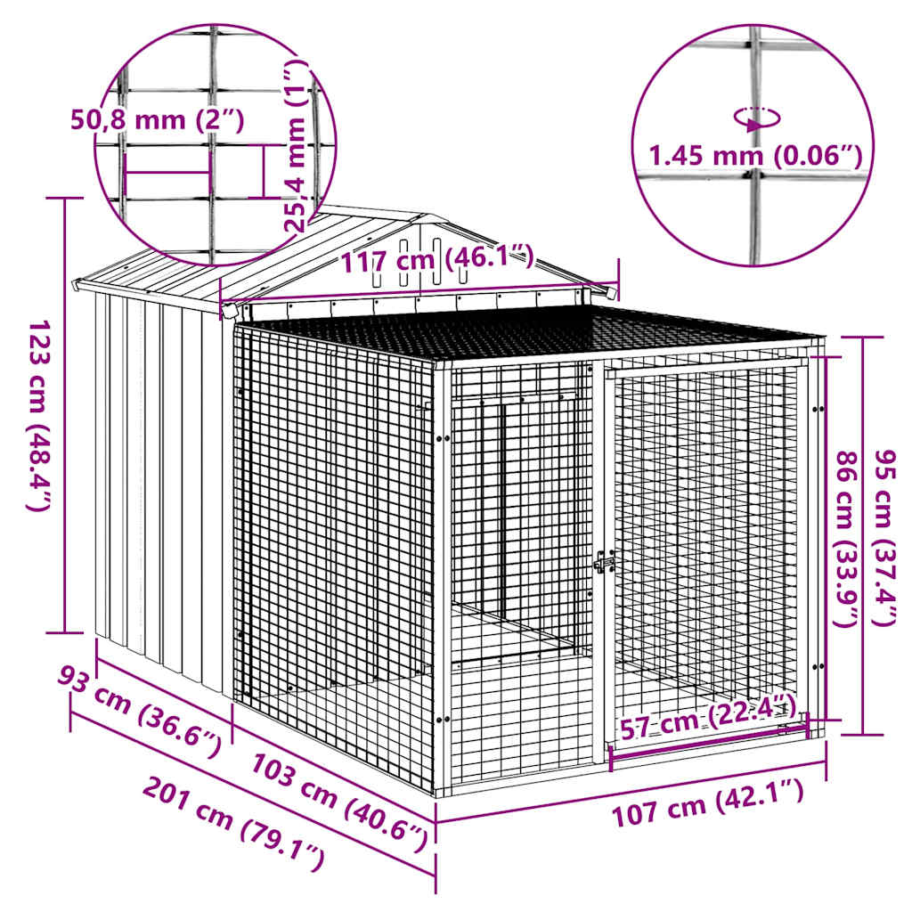 Chicken Cage with Run Anthracite 117x201x123cm Galvanised Steel
