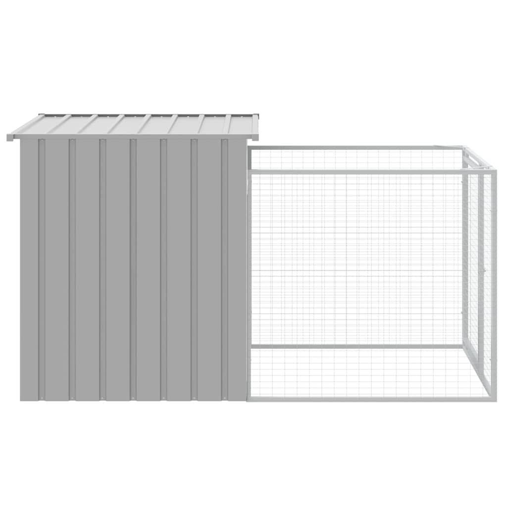 Dog House with Run Light Grey 110x201x110 cm Galvanised Steel