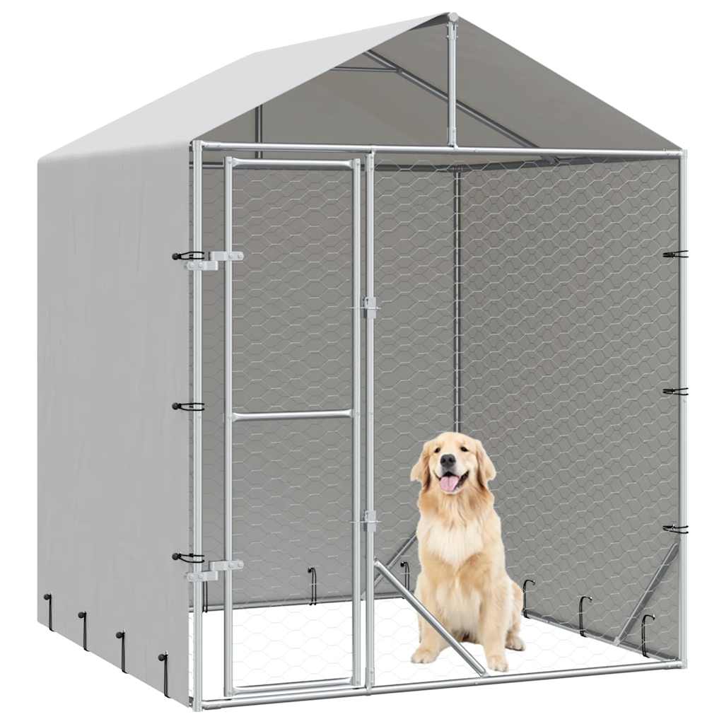 Outdoor Dog Kennel with Roof Silver 2x2x2.5 m Galvanised Steel
