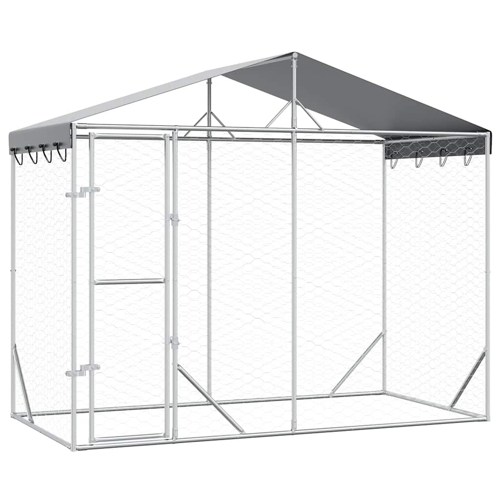 Outdoor Dog Kennel with Roof Silver 3x1.5x2.5m Galvanised Steel