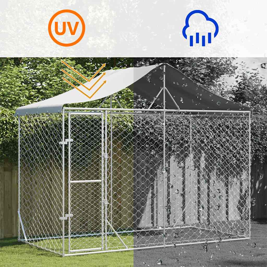 Outdoor Dog Kennel with Roof Silver 3x1.5x2.5m Galvanised Steel