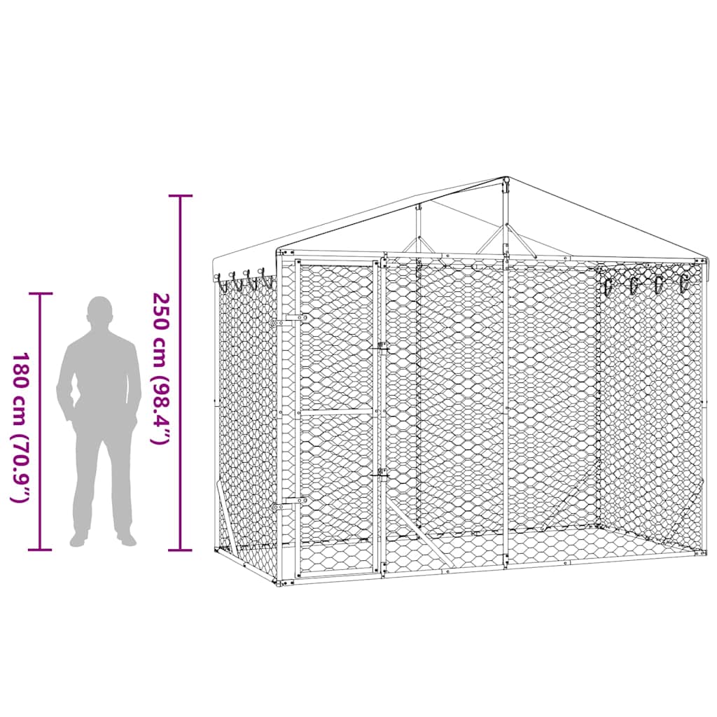 Outdoor Dog Kennel with Roof Silver 3x1.5x2.5m Galvanised Steel