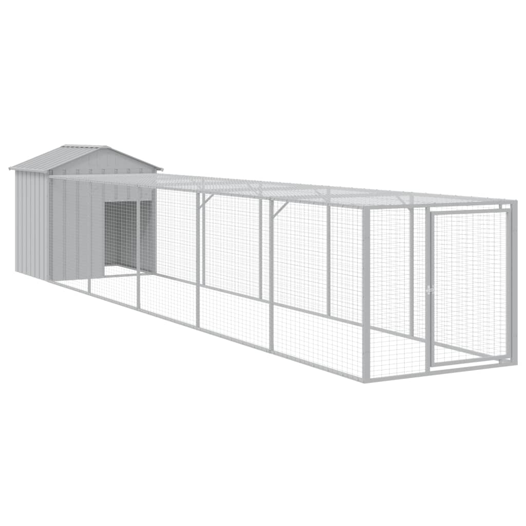 Chicken Cage with Run Light Grey 117x609x123cm Galvanised Steel