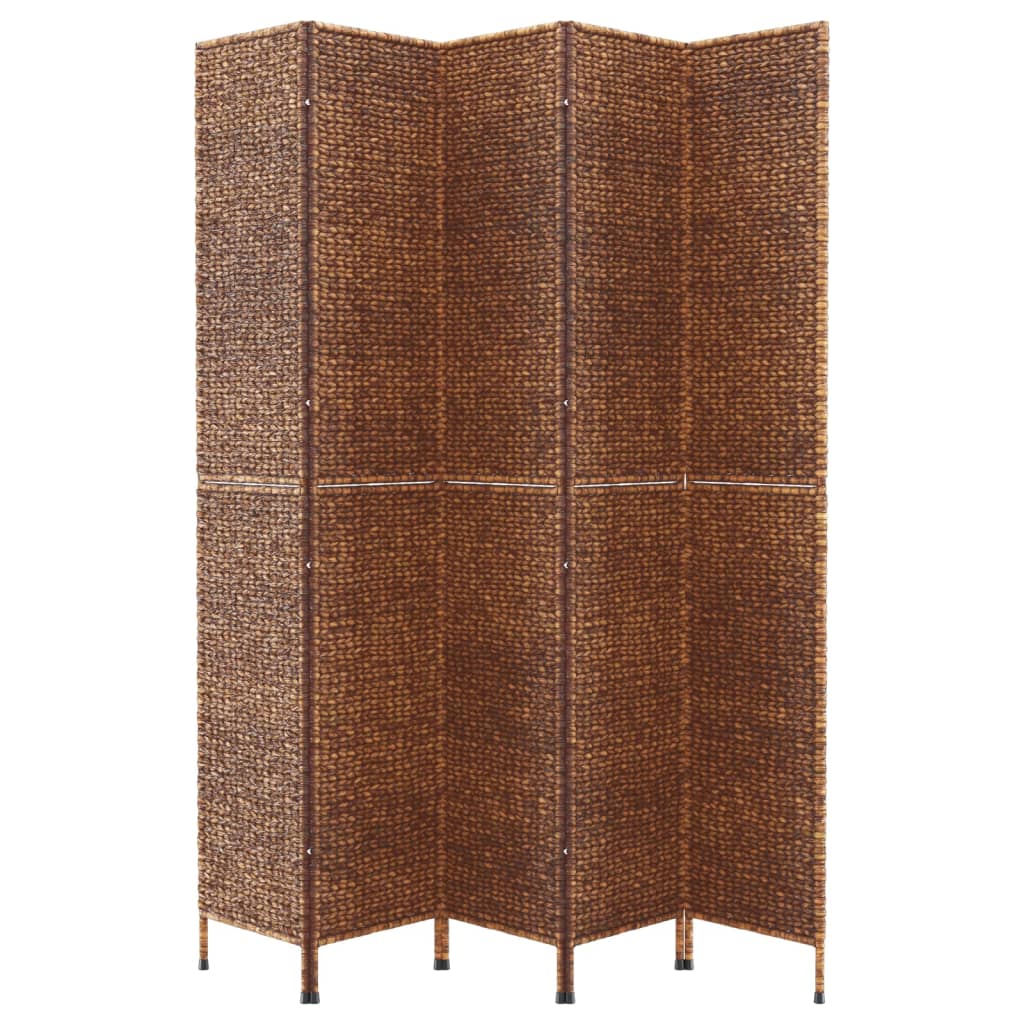 Room Divider 5-Panel Brown 205x180 cm Water Hyacinth