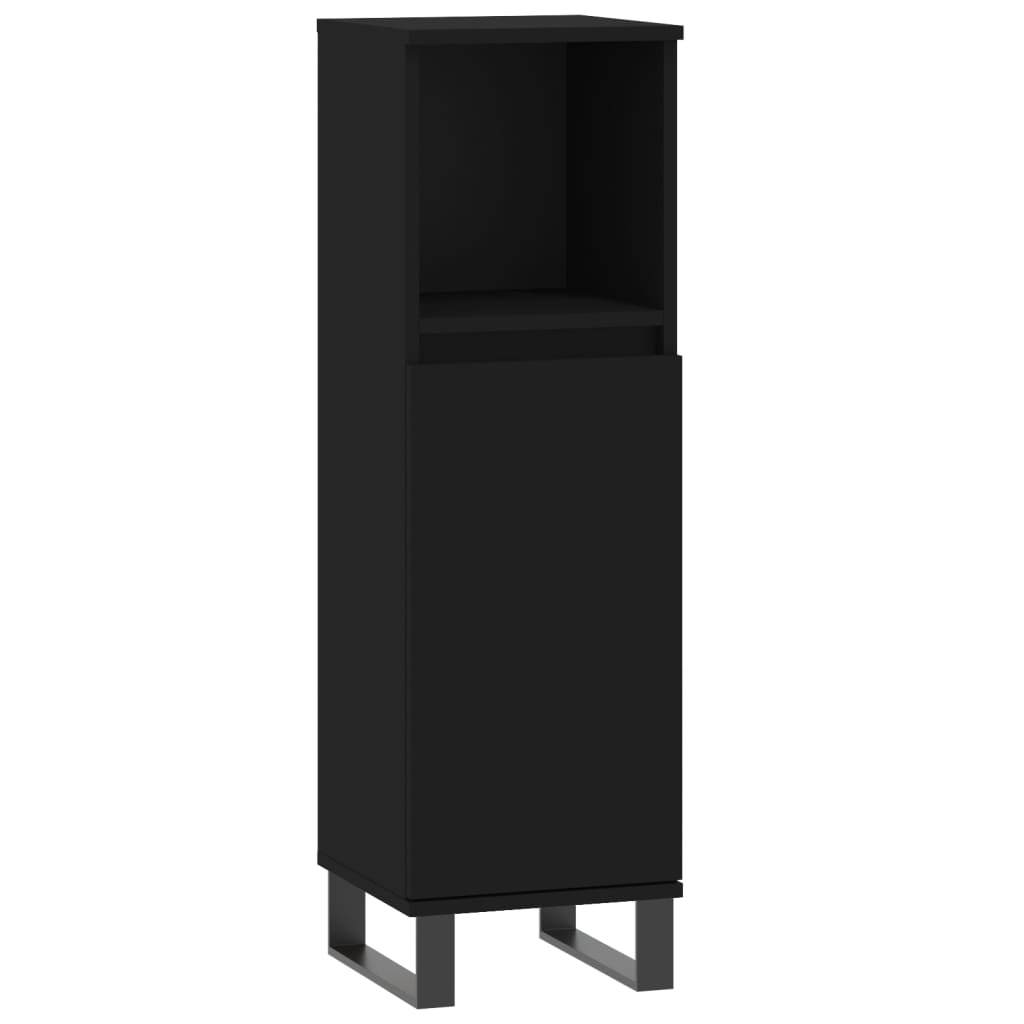 3 Piece Bathroom Furniture Set Black Engineered Wood