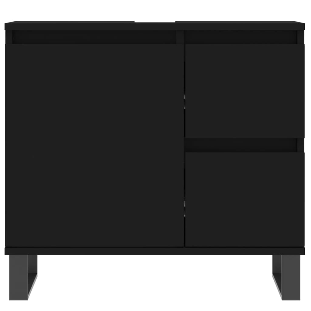 3 Piece Bathroom Furniture Set Black Engineered Wood
