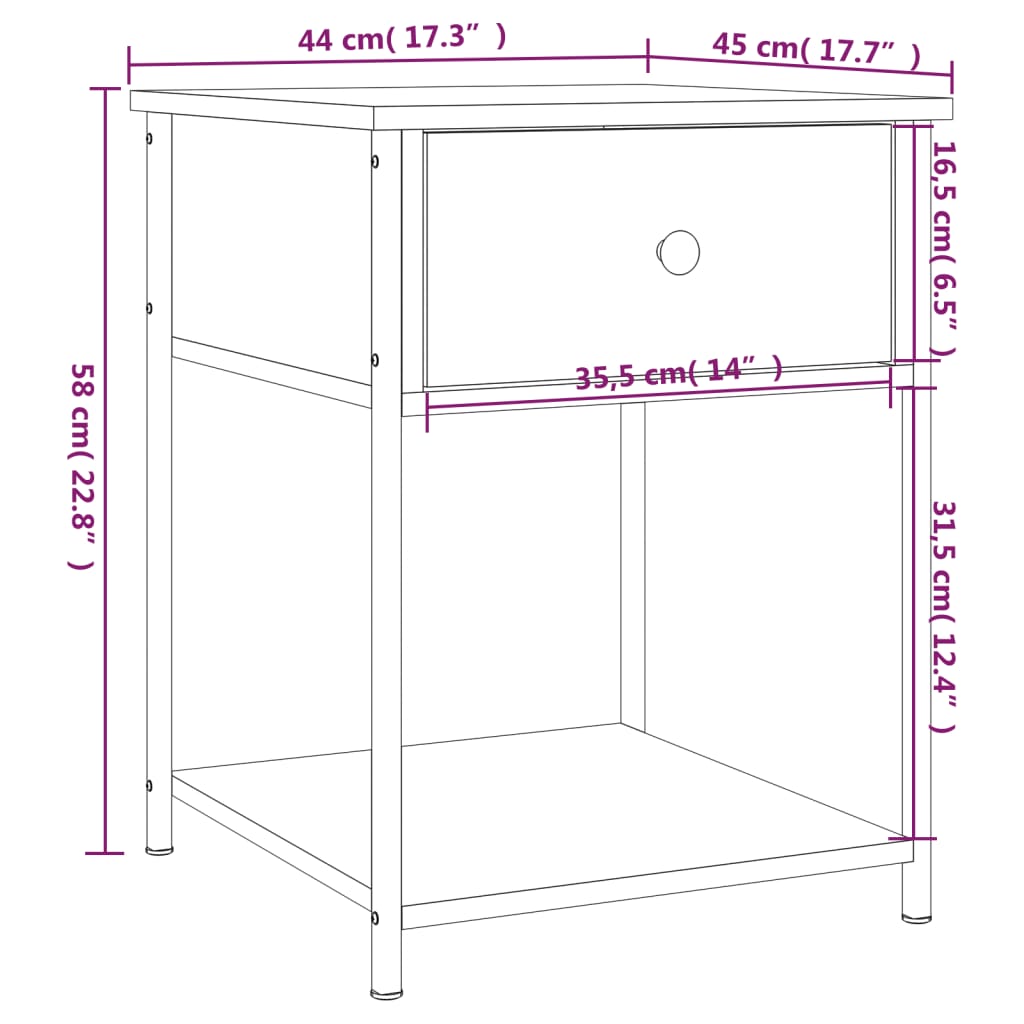 Bedside Table Sonoma Oak 44x45x58 cm Engineered Wood