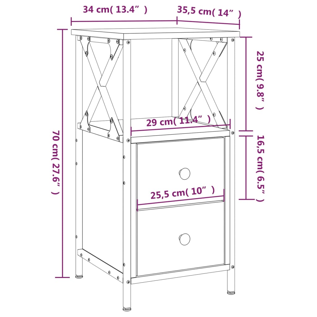 Bedside Cabinet Brown Oak 34x35.5x70 cm Engineered Wood
