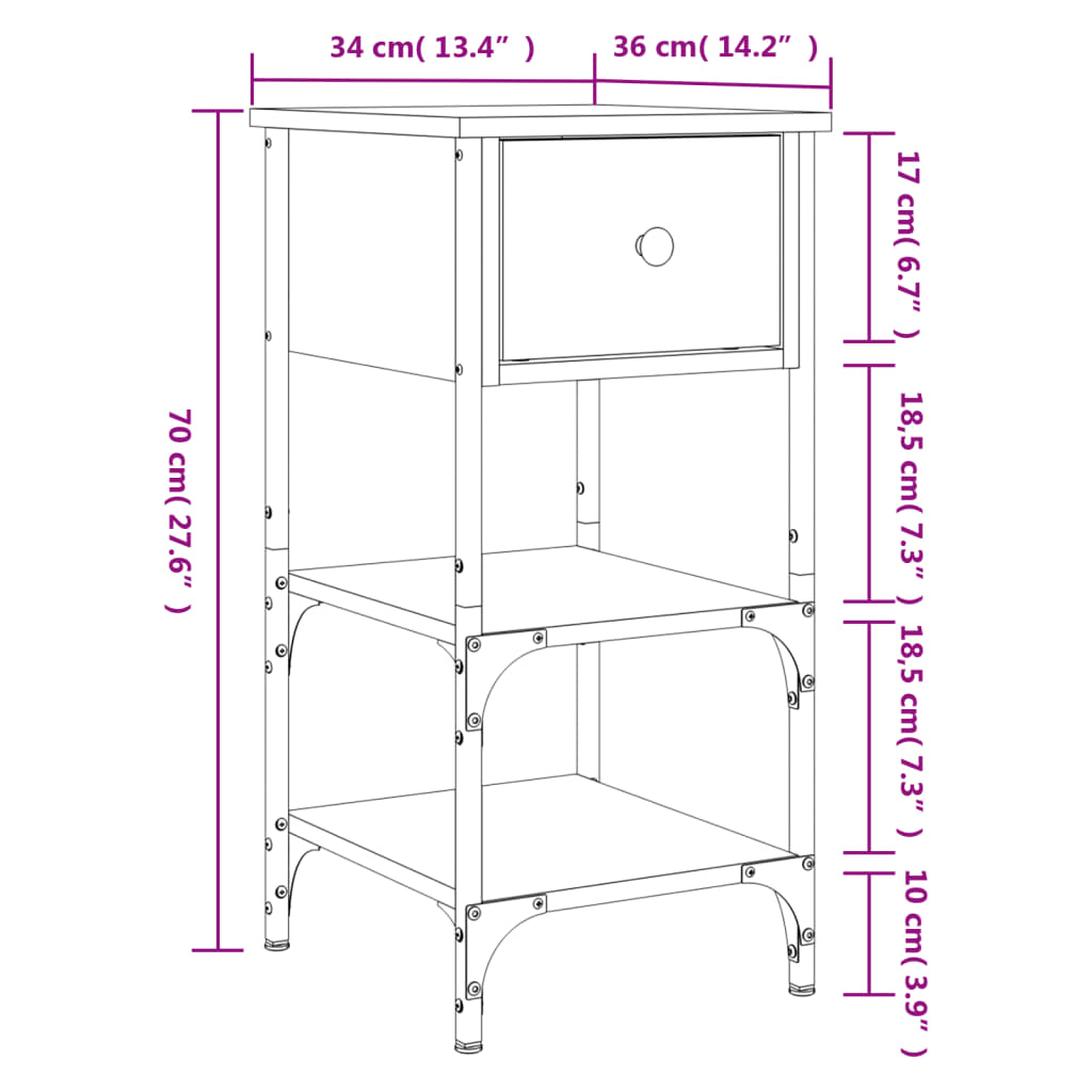 Bedside Cabinet Brown Oak 34x36x70 cm Engineered Wood