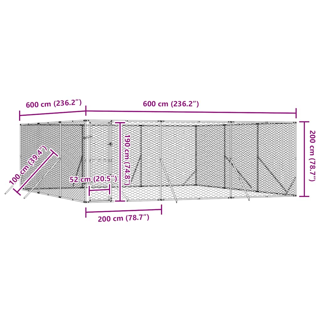 Outdoor Dog Kennel Silver 6x6x2 m Galvanised Steel