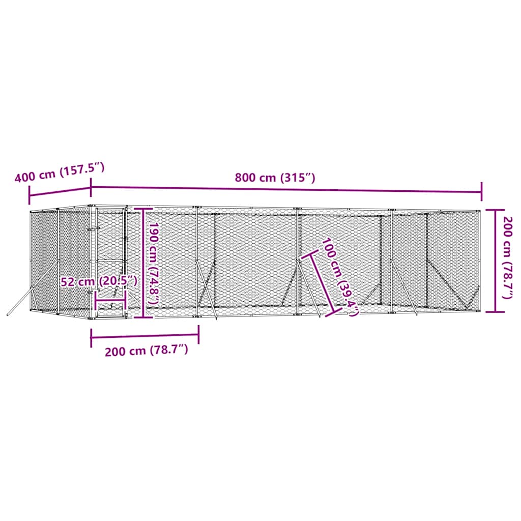 Outdoor Dog Kennel Silver 8x4x2 m Galvanised Steel