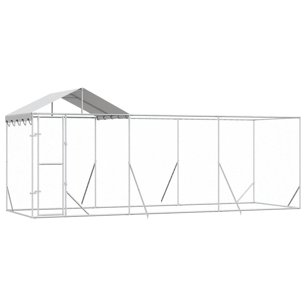 Outdoor Dog Kennel with Roof Silver 6x2x2.5 m Galvanised Steel