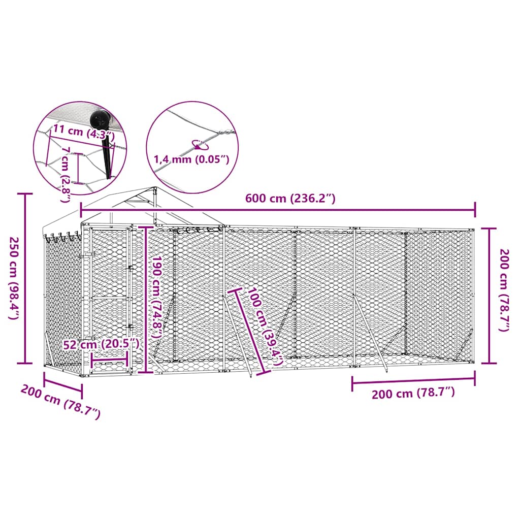Outdoor Dog Kennel with Roof Silver 6x2x2.5 m Galvanised Steel