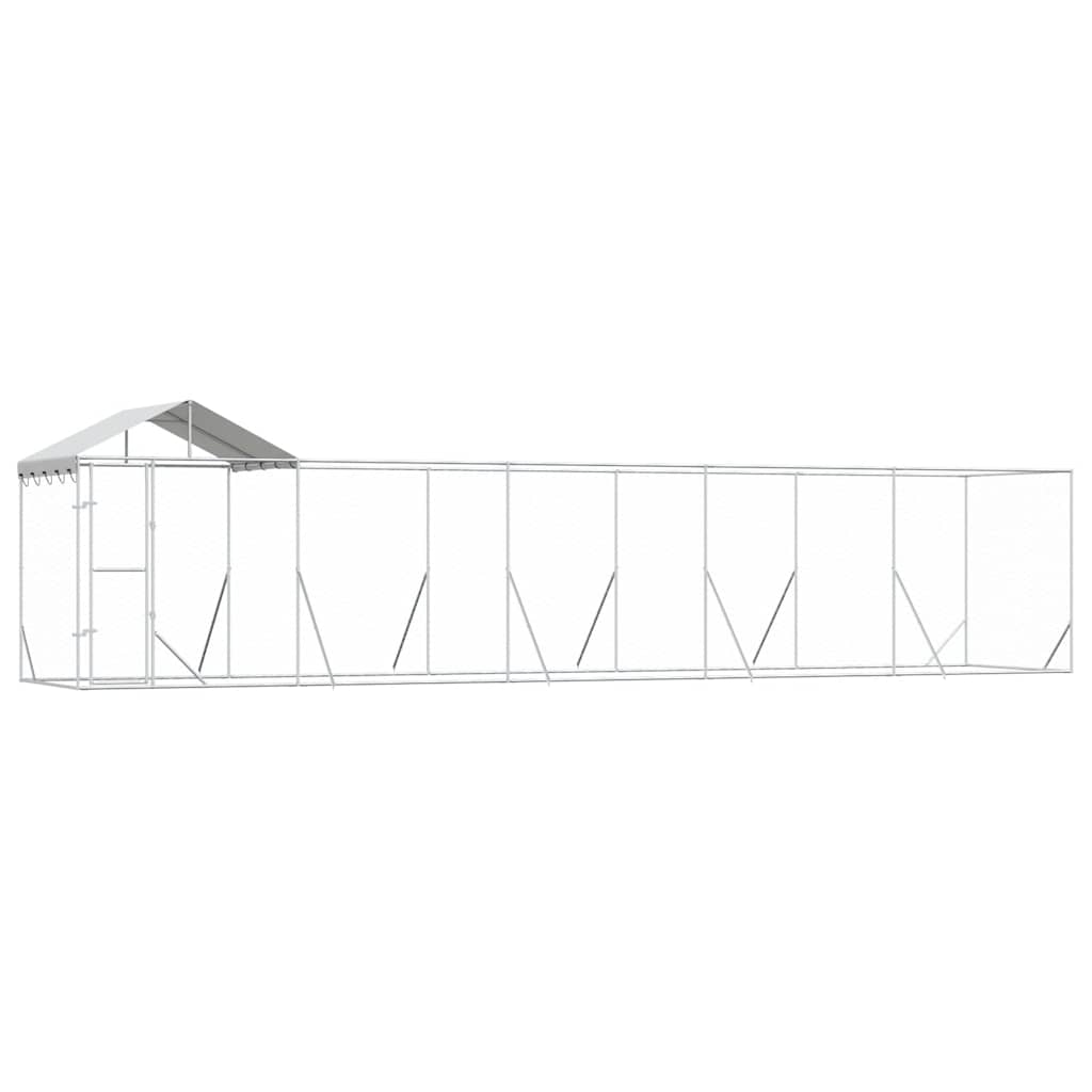 Outdoor Dog Kennel with Roof Silver 10x2x2.5 m Galvanised Steel