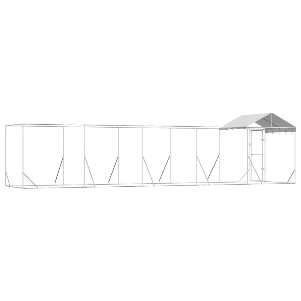 Outdoor Dog Kennel with Roof Silver 10x2x2.5 m Galvanised Steel