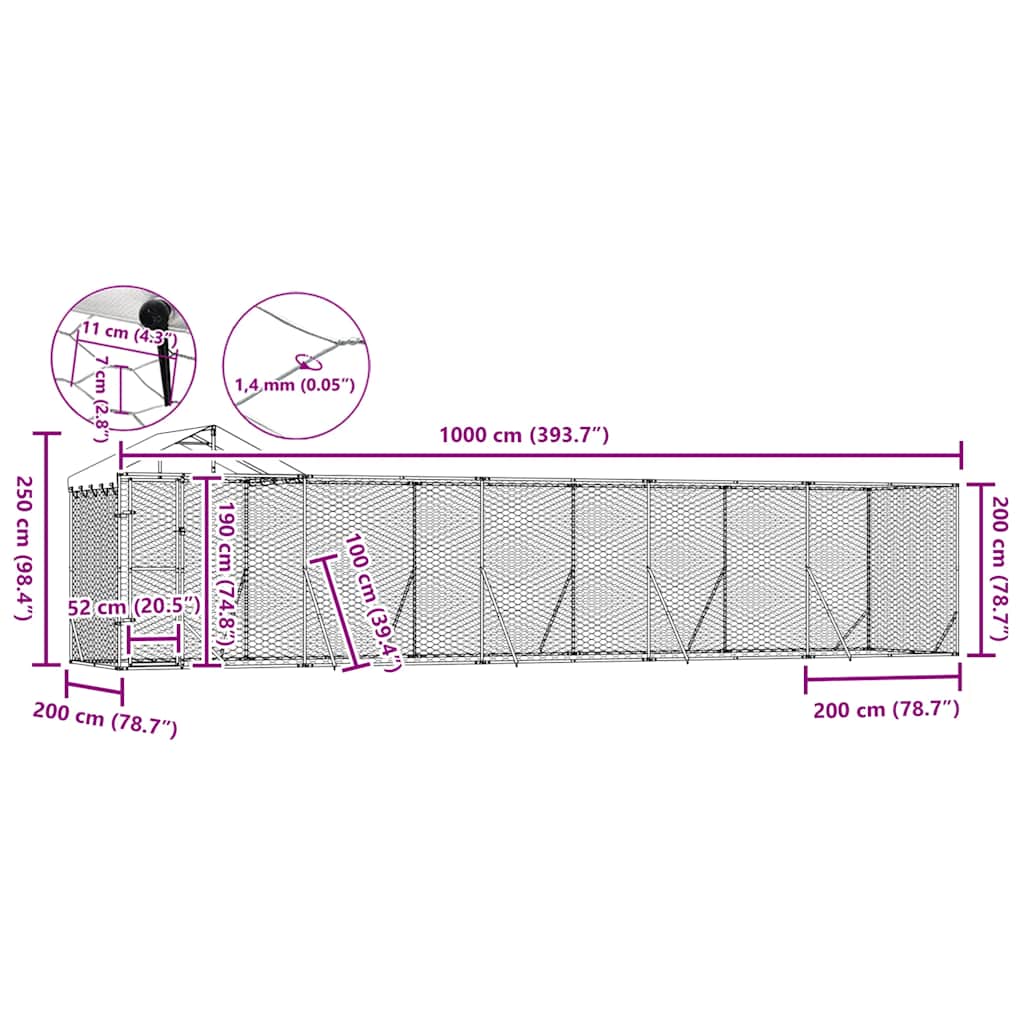 Outdoor Dog Kennel with Roof Silver 10x2x2.5 m Galvanised Steel