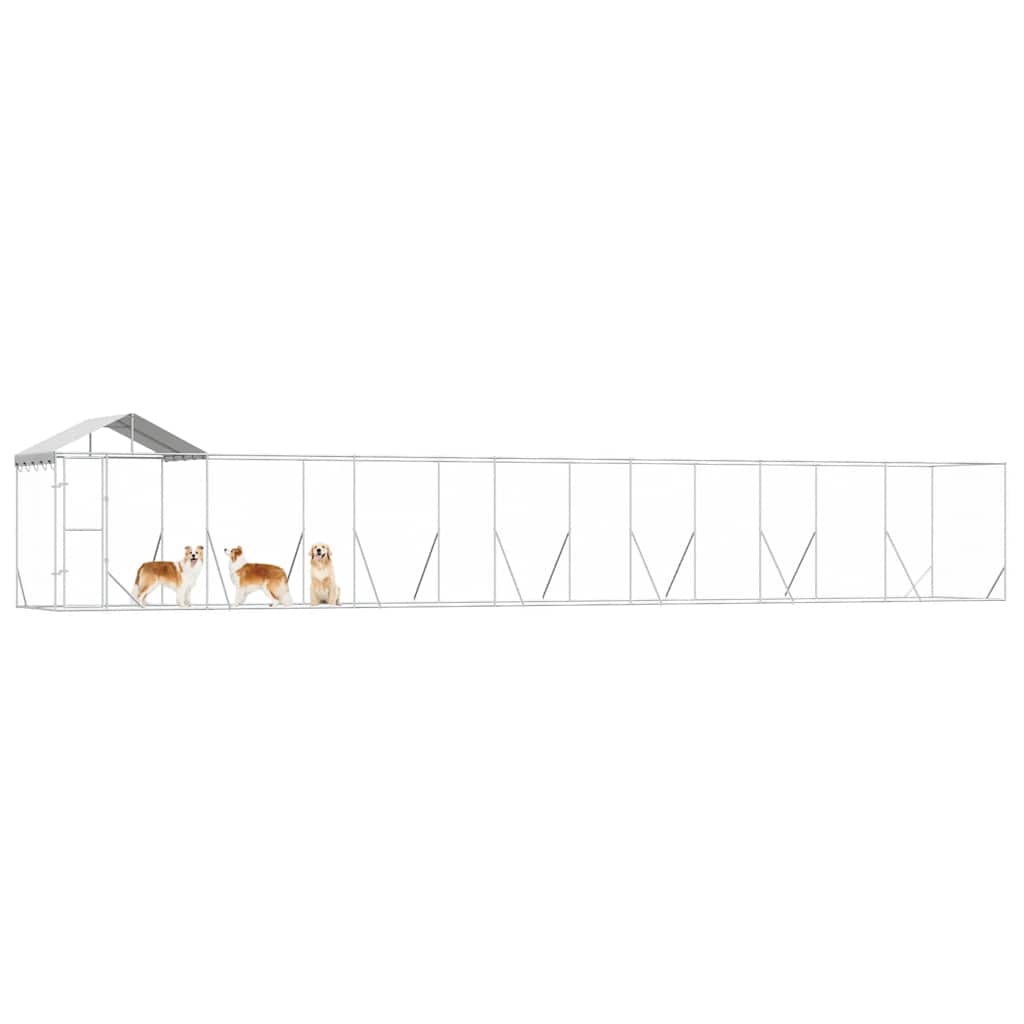 Outdoor Dog Kennel with Roof Silver 14x2x2.5 m Galvanised Steel