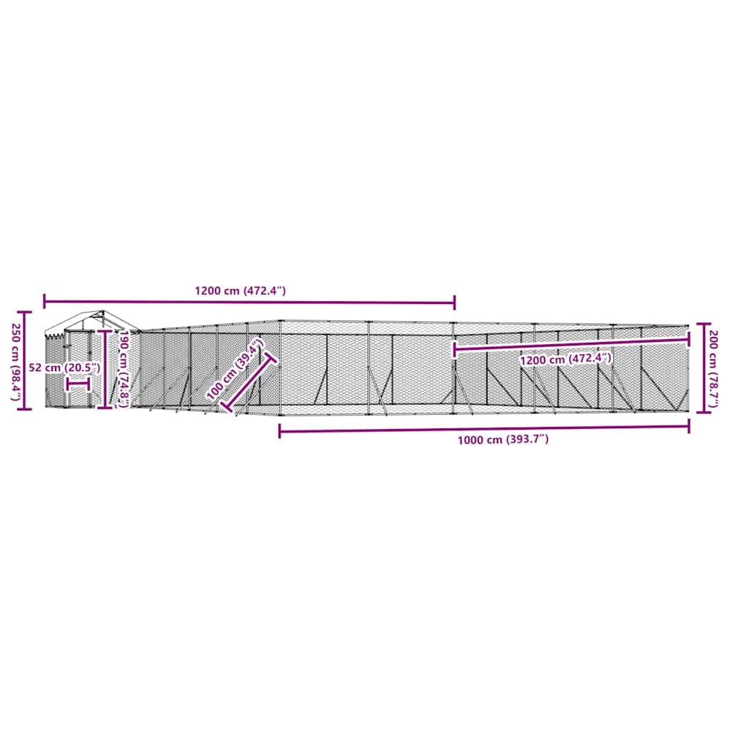 Outdoor Dog Kennel with Roof Silver 12x12x2.5m Galvanised Steel