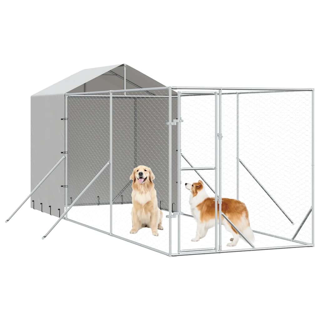 Outdoor Dog Kennel with Roof Silver 2x6x2.5 m Galvanised Steel