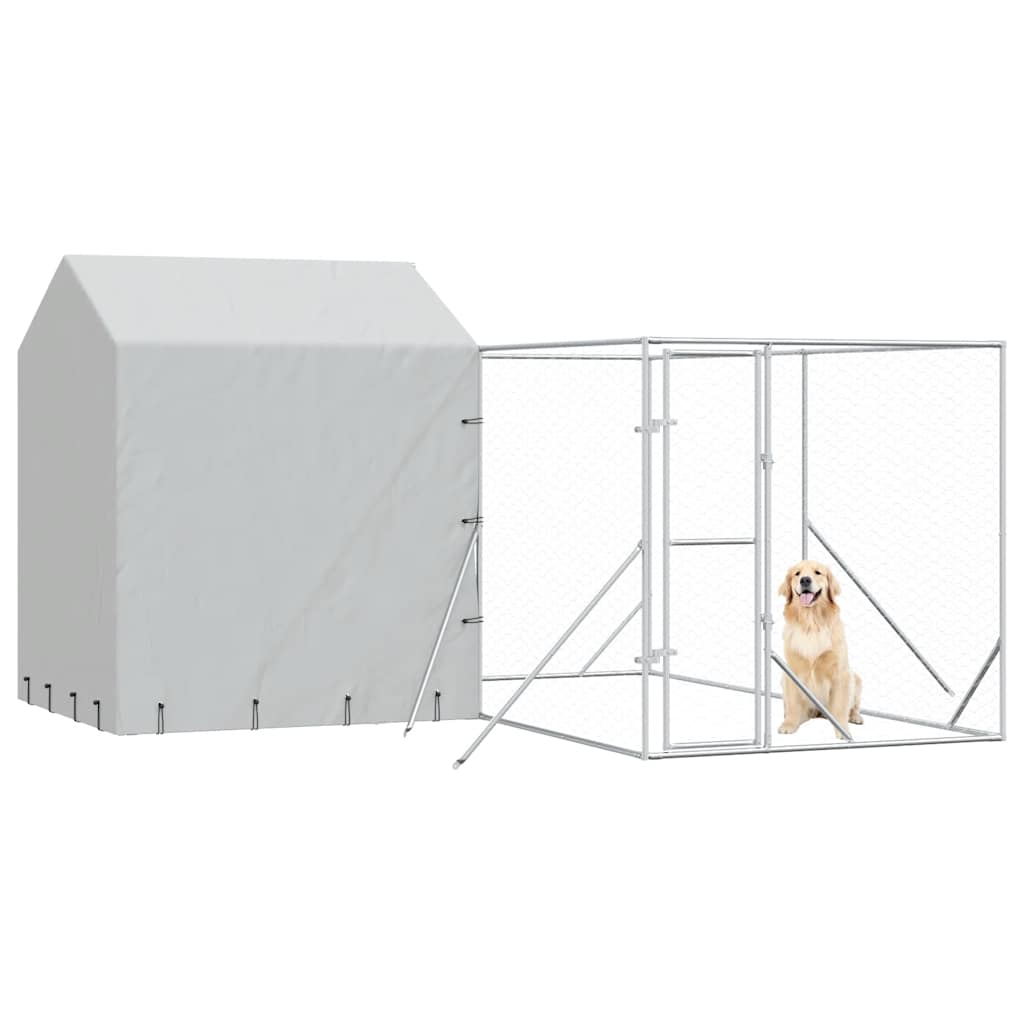 Outdoor Dog Kennel with Roof Silver 4x4x2.5 m Galvanised Steel