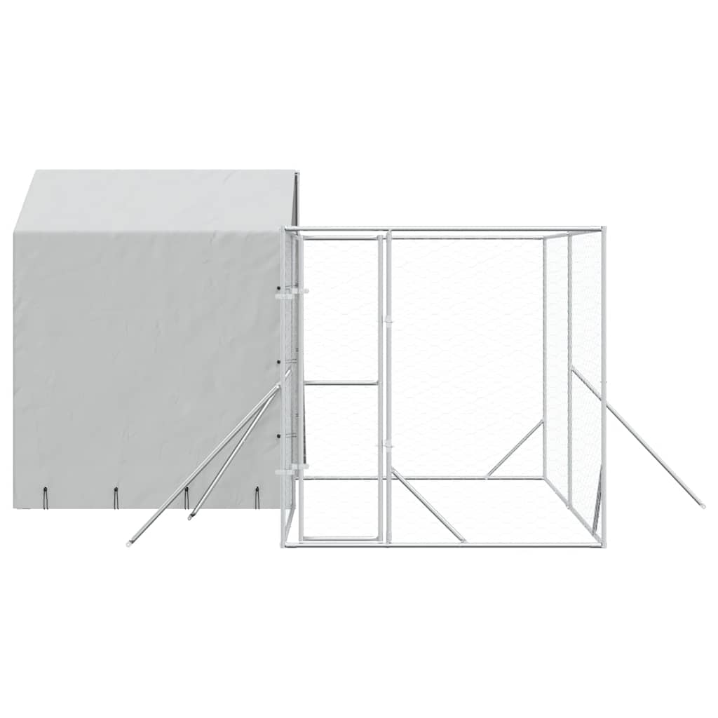 Outdoor Dog Kennel with Roof Silver 4x4x2.5 m Galvanised Steel