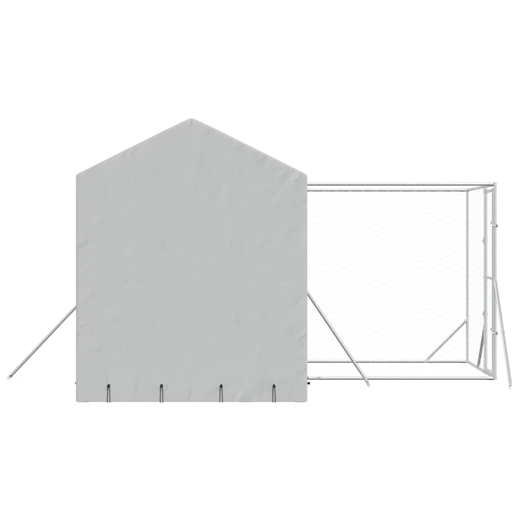 Outdoor Dog Kennel with Roof Silver 4x4x2.5 m Galvanised Steel