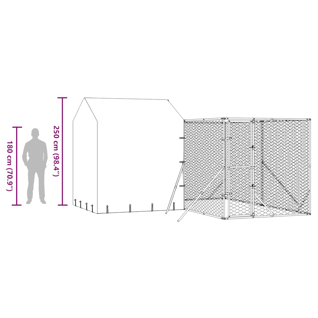 Outdoor Dog Kennel with Roof Silver 4x4x2.5 m Galvanised Steel