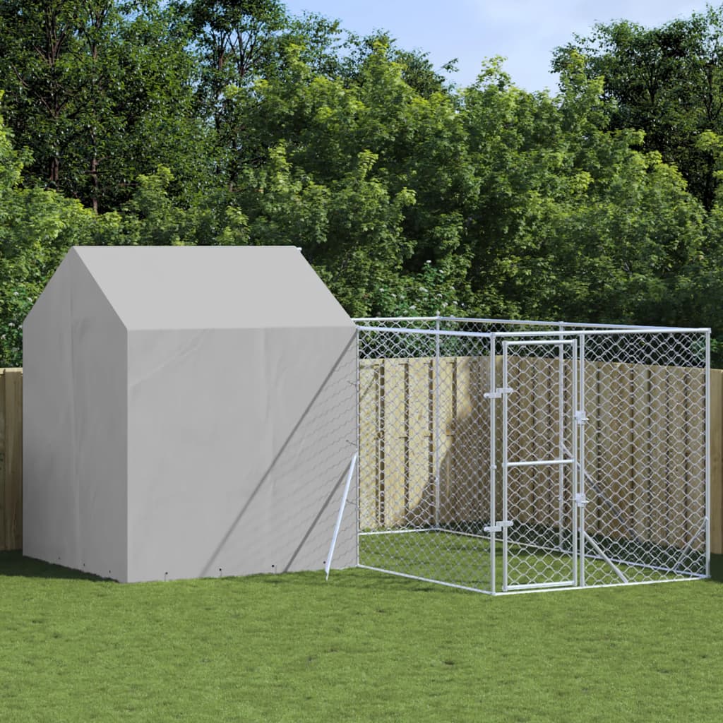 Outdoor Dog Kennel with Roof Silver 4x4x2.5 m Galvanised Steel