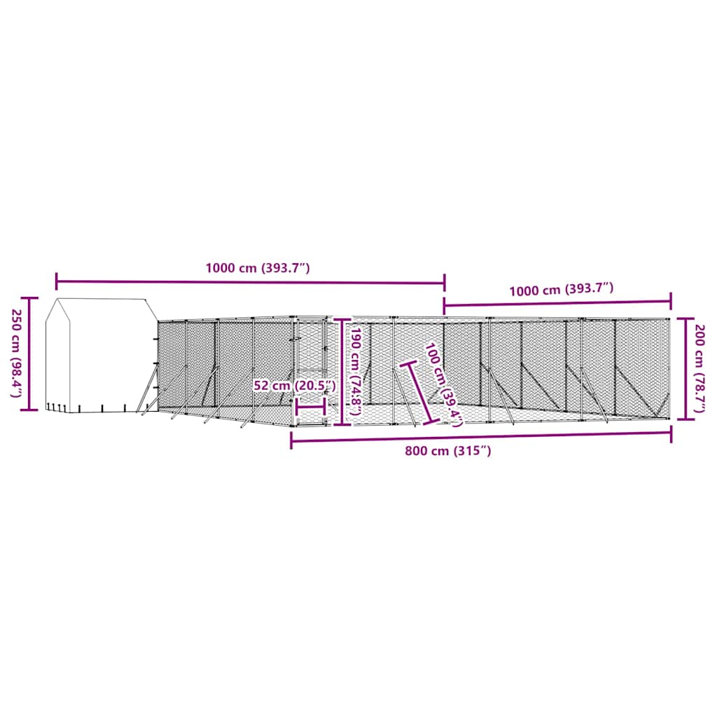 Outdoor Dog Kennel with Roof Silver 10x10x2.5m Galvanised Steel