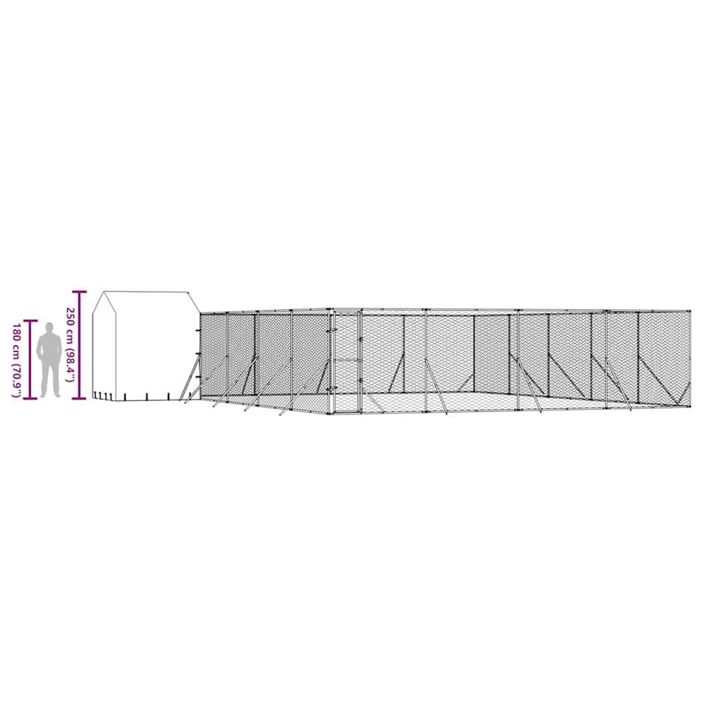 Outdoor Dog Kennel with Roof Silver 10x10x2.5m Galvanised Steel