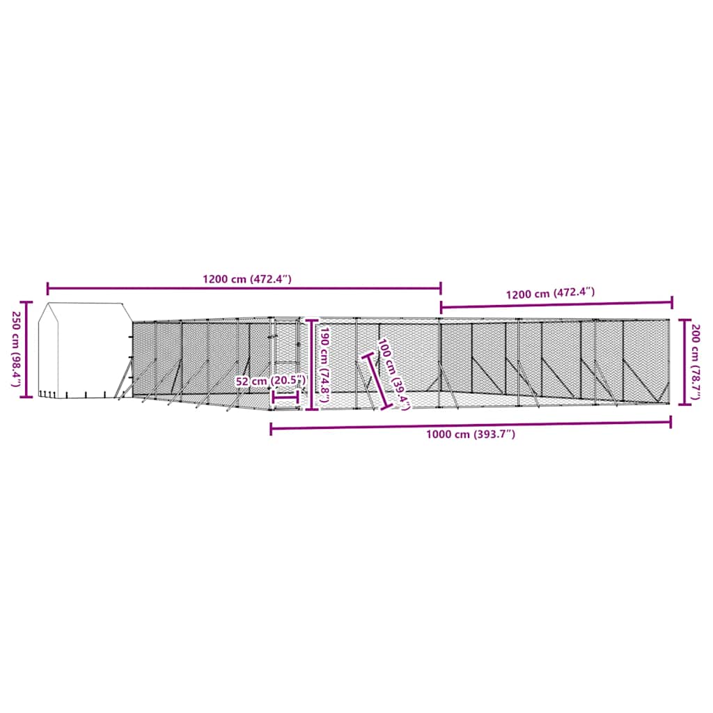 Outdoor Dog Kennel with Roof Silver 12x12x2.5m Galvanised Steel