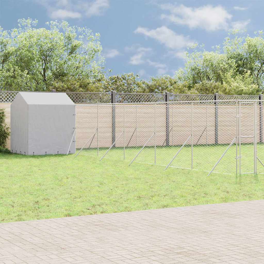 Outdoor Dog Kennel with Roof Silver 12x12x2.5m Galvanised Steel