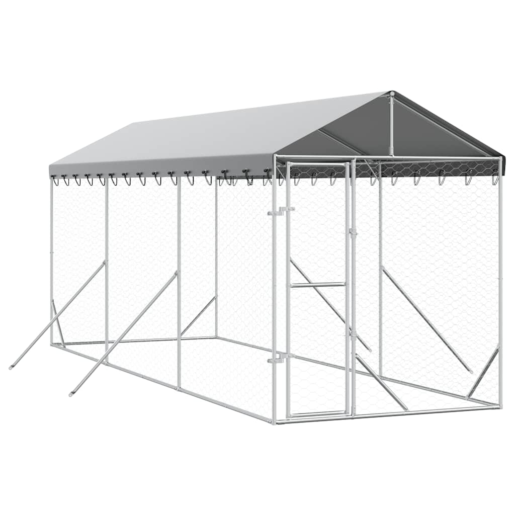 Outdoor Dog Kennel with Roof Silver 2x6x2.5 m Galvanised Steel