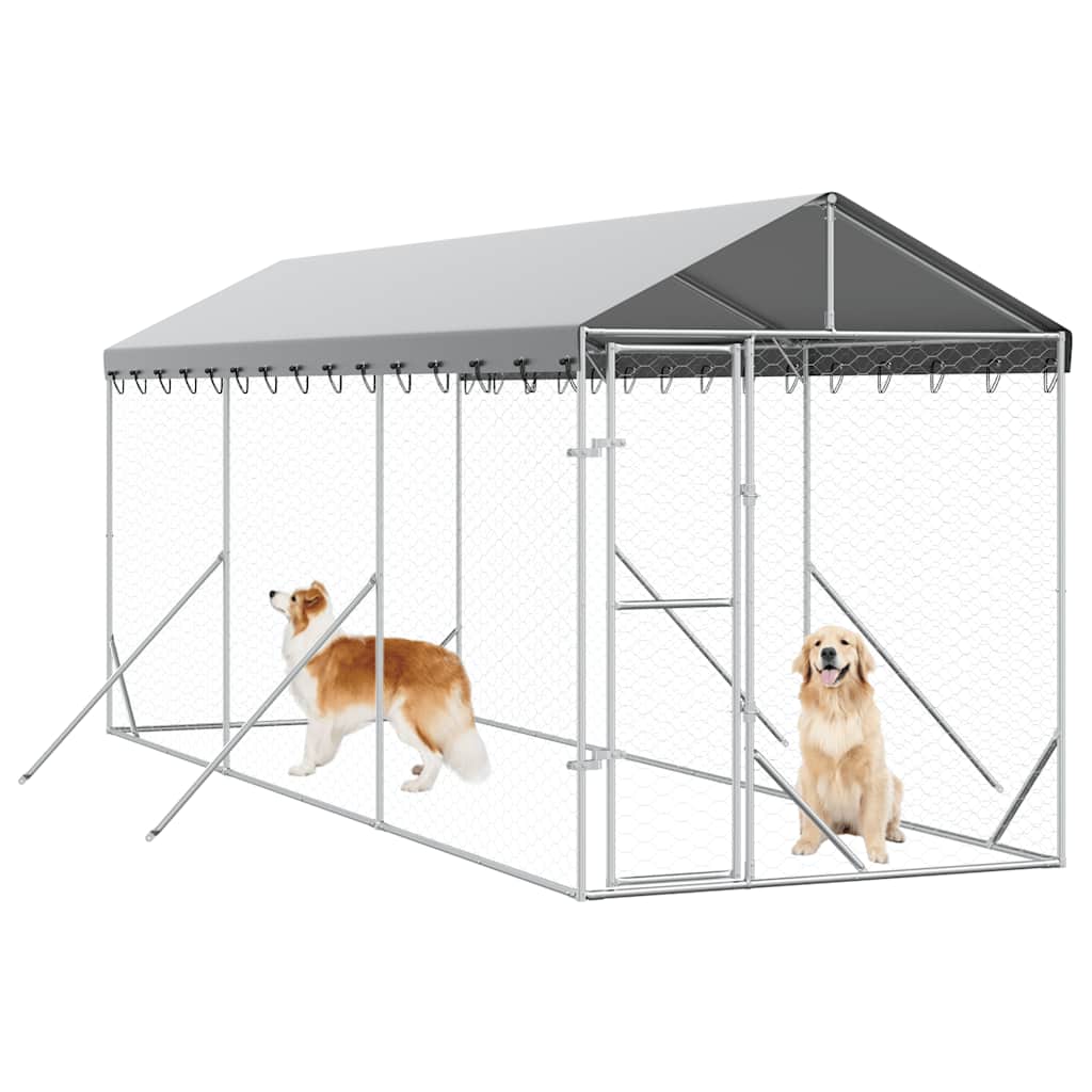 Outdoor Dog Kennel with Roof Silver 2x6x2.5 m Galvanised Steel