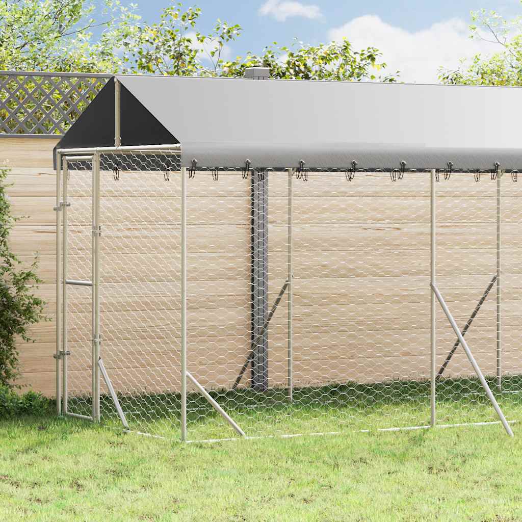 Outdoor Dog Kennel with Roof Silver 2x6x2.5 m Galvanised Steel