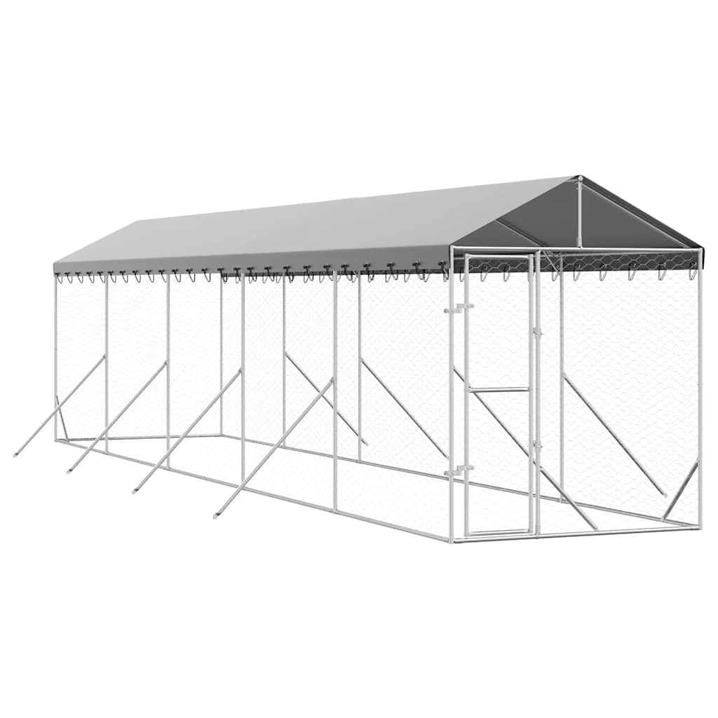 Outdoor Dog Kennel with Roof Silver 2x10x2.5 m Galvanised Steel