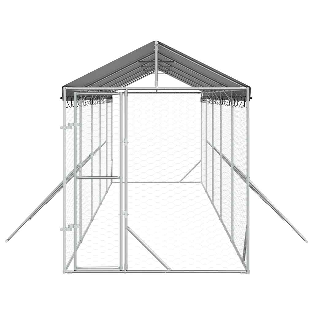 Outdoor Dog Kennel with Roof Silver 2x10x2.5 m Galvanised Steel