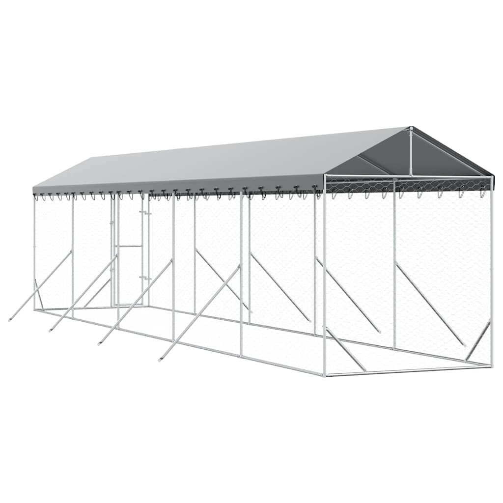 Outdoor Dog Kennel with Roof Silver 2x10x2.5 m Galvanised Steel