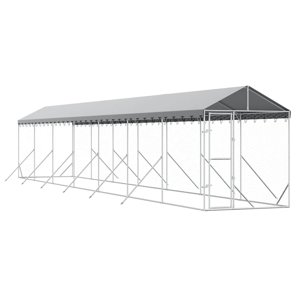 Outdoor Dog Kennel with Roof Silver 2x14x2.5 m Galvanised Steel